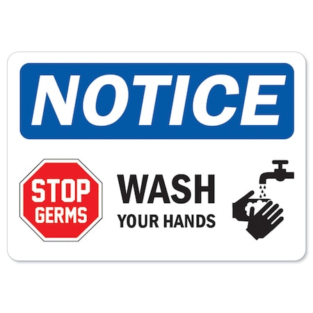 OSHA Notice Sign, Stop Germs, 14in X 10in Decal